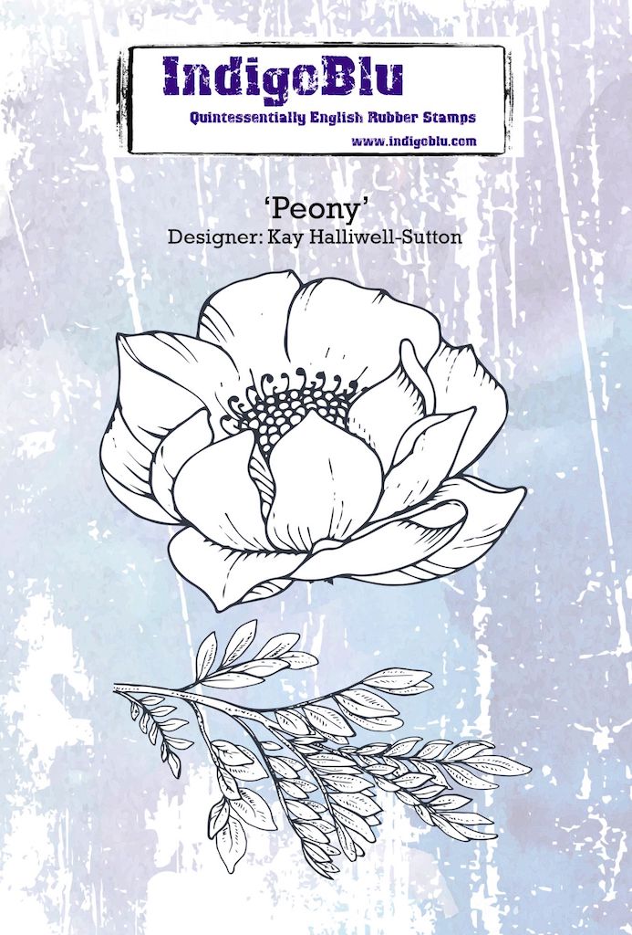 Peony A6 Red Rubber Stamp by Kay Halliwell-Sutton